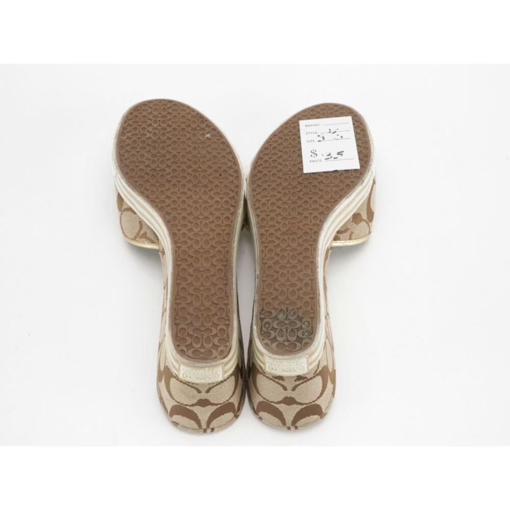 Coach Perry Signature Monogram Wedge Sandals – Gold & Khaki Canvas - Picture 2 of 10